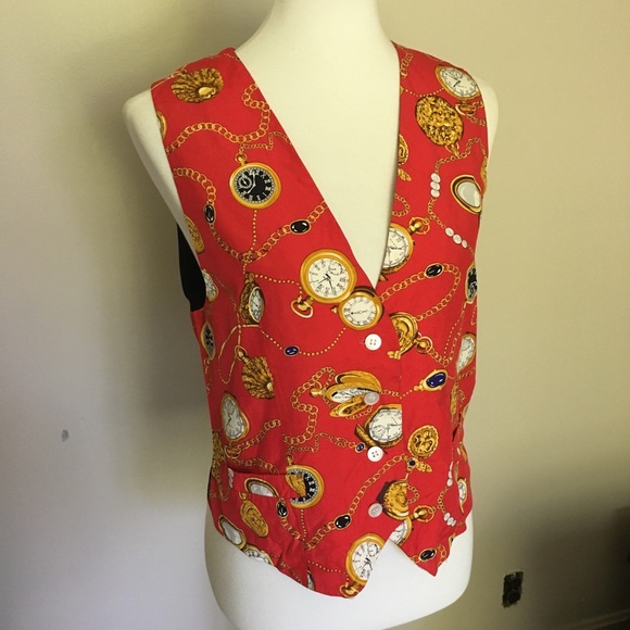 🎉 JH Collectibles Vintage Pocket Watch Pattern Vest - Picture 2 of 8